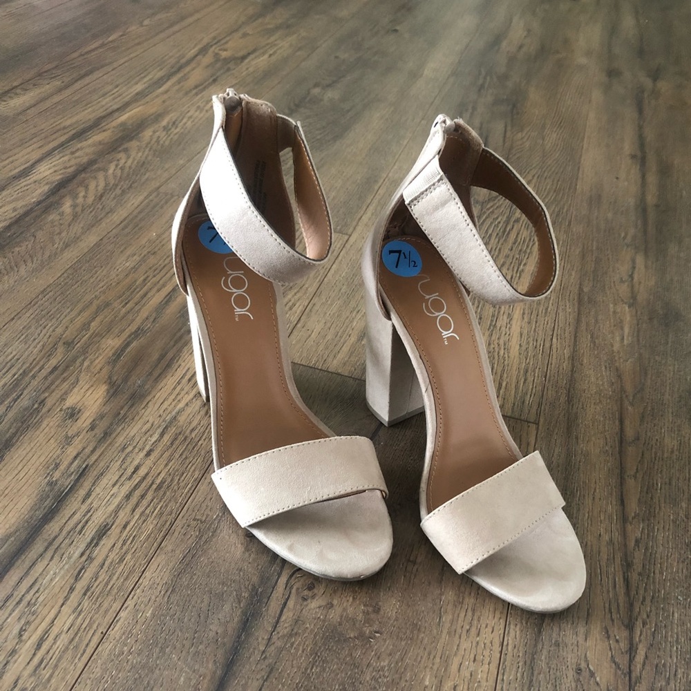 Nude suede heels
